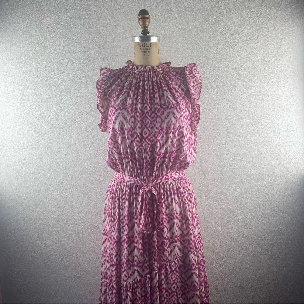 Who What Wear l M Fuschia Ikat Resort Batik Ruffled Tiered High Low Boho Dress